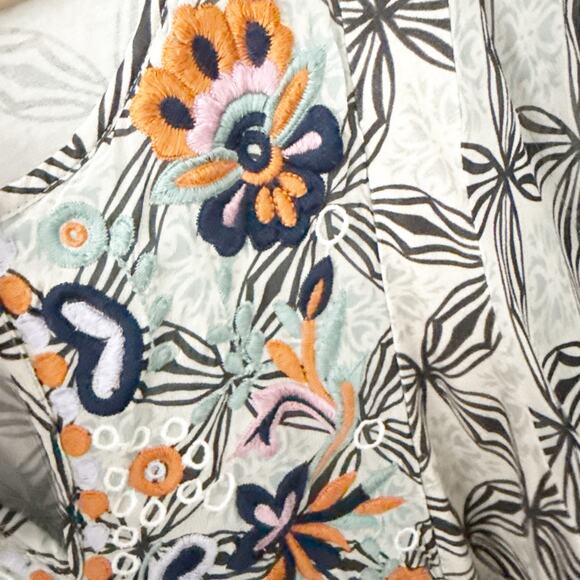 ANTHROPOLOGIE | Viscose Boho Top Blouse Blue Orange White Embroidered | Large - Picture 4 of 7